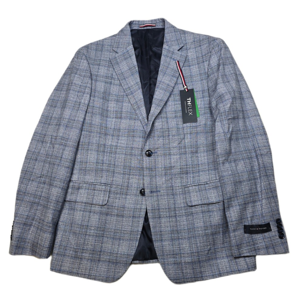 Tommy‎ Hilfiger Plaid Sport Coat Mens 38S Light Blue Blazer Jacket FLEX $295 NEW